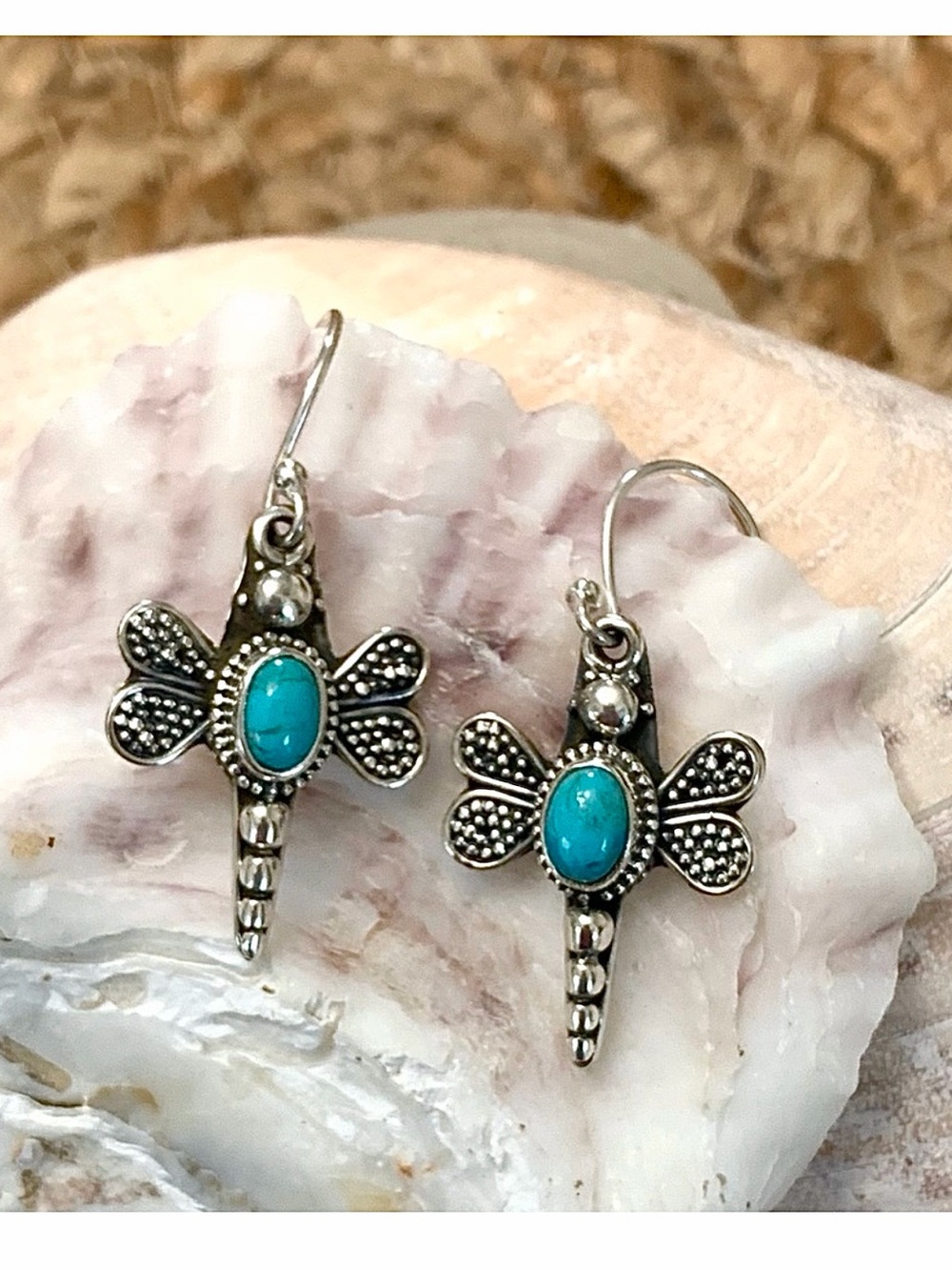 Arizona Turquoise Sterling Silver Dragonfly Earrings